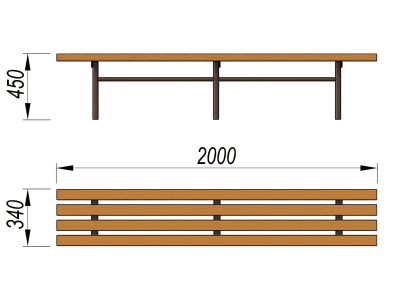 Двухметровая лавочка без спинки 2 м МАФ 1602 в Донецке